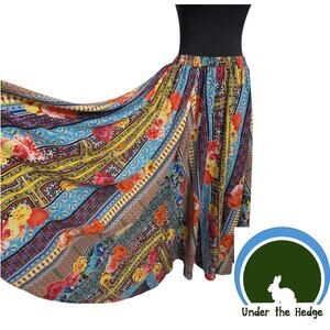 Magic Multi Patchwork Maxi Flare Skirt Fits Large boho cottage retro